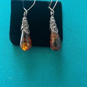 Vintage Sterling Silver Baltic Amber Earings